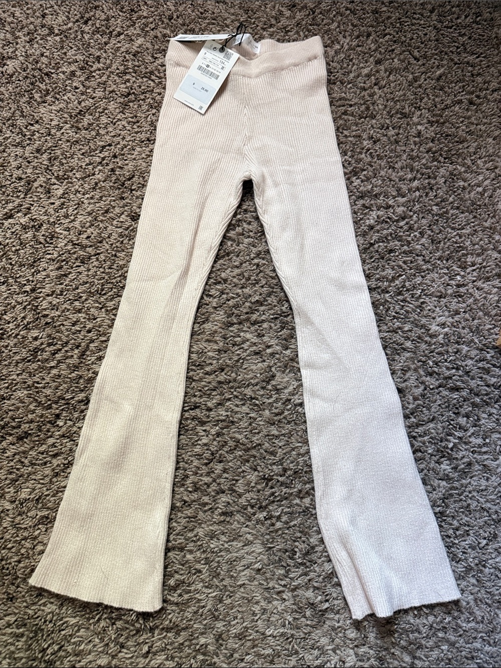 Zara Cream Ribbed Flare Leggings